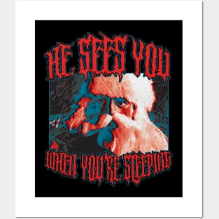 Santa Sees You Metal Tee Posters and Art